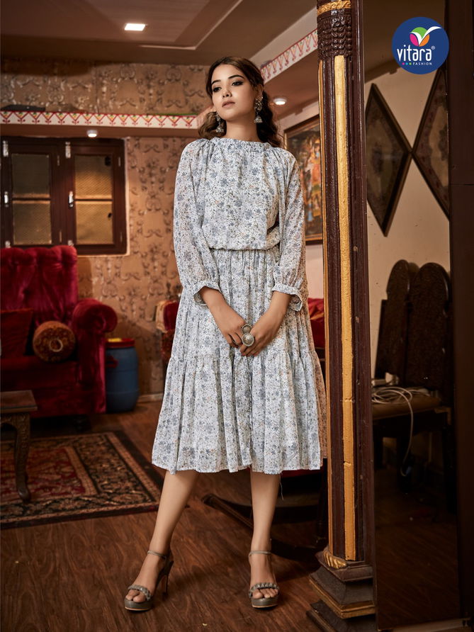 Oregan By Vitara Printed Party Wear Kurtis Catalog
